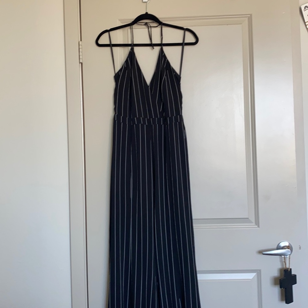 Black pinstripe jumpsuit- M